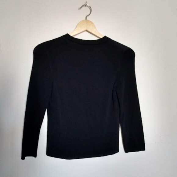 Black 3/4 Sleeve Knit Double Breast Button Up with Collar - Picture 2 of 3